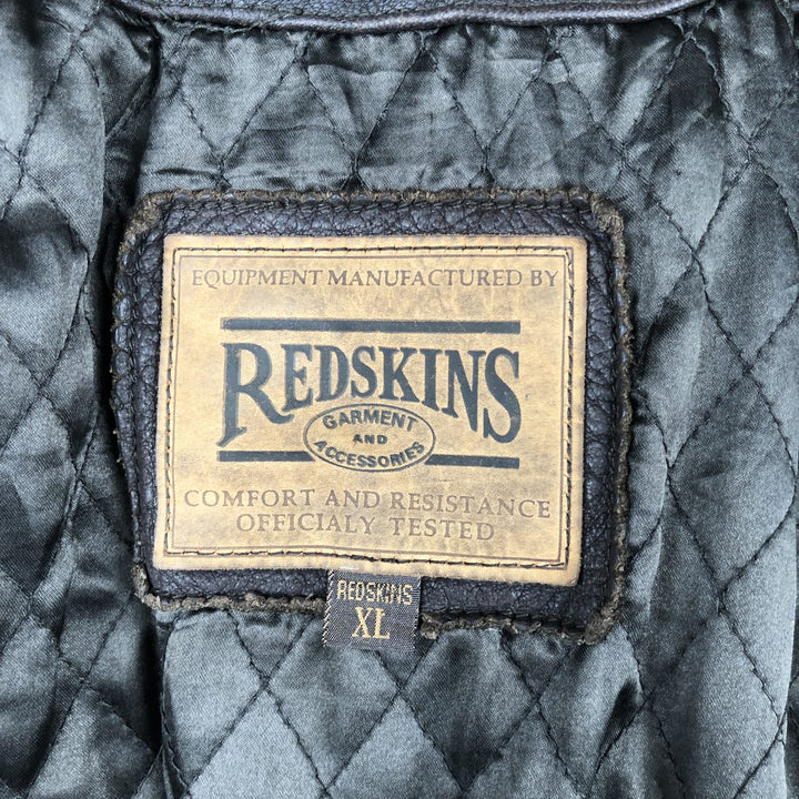REDSKINS Padded Leather Car Coat, Men's Size XL genuine leather brown type Vintage Second Hand