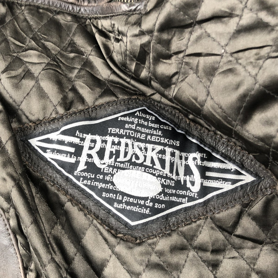 REDSKINS Padded Leather Car Coat, Men's Size XL genuine leather brown type Vintage Second Hand