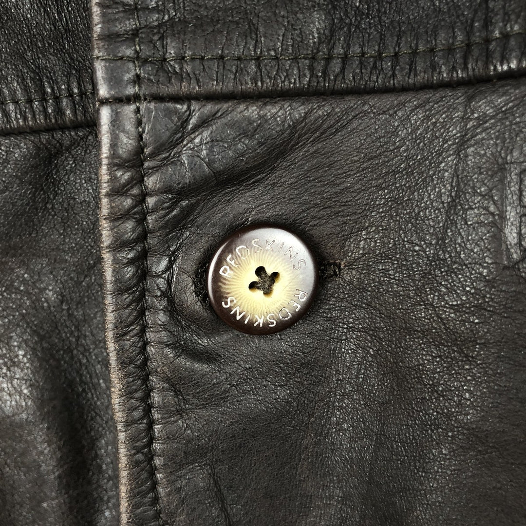 REDSKINS Padded Leather Car Coat, Men's Size XL genuine leather brown type Vintage Second Hand