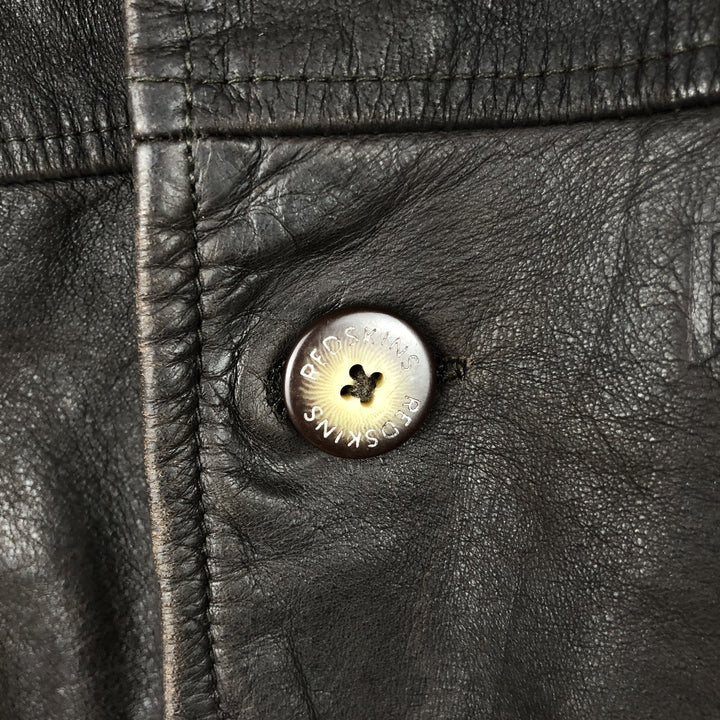REDSKINS Padded Leather Car Coat, Men's Size XL genuine leather brown type Vintage Second Hand