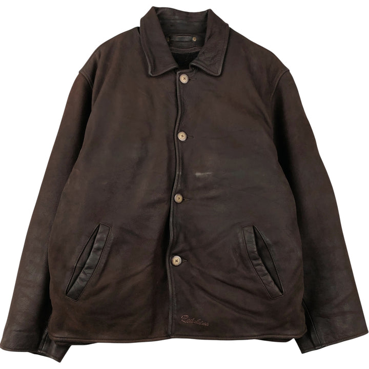 REDSKINS Padded Leather Blouson, Men's Size XL Genuine Leather Cowhide brown type Vintage Second Hand