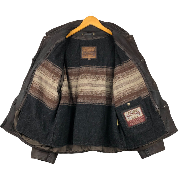REDSKINS Padded Leather Blouson, Men's Size XL Genuine Leather Cowhide brown type Vintage Second Hand