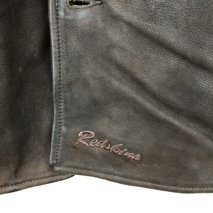 REDSKINS Padded Leather Blouson, Men's Size XL Genuine Leather Cowhide brown type Vintage Second Hand