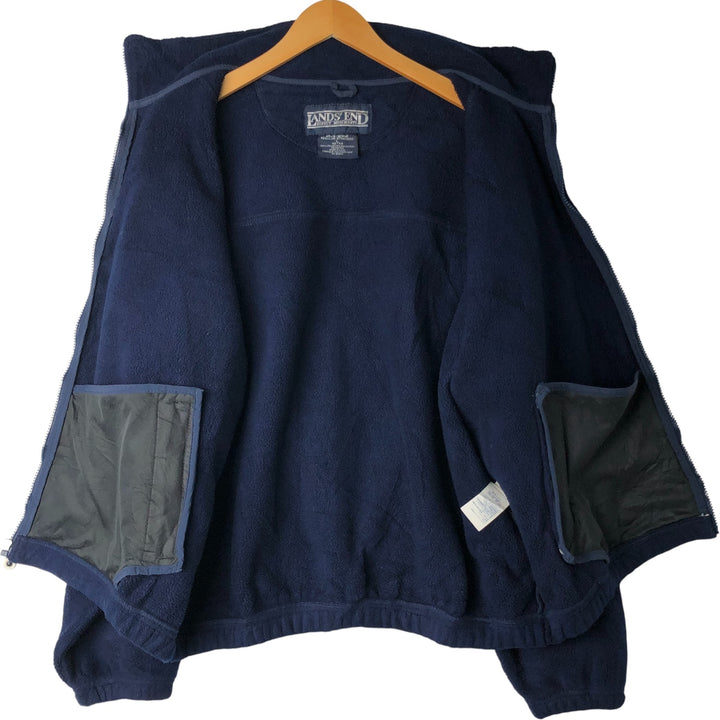 Vintage 80s-90'S Lands' End fleece jacket, made in the USA, size L, men's polyester navy blue type Vintage Second Hand