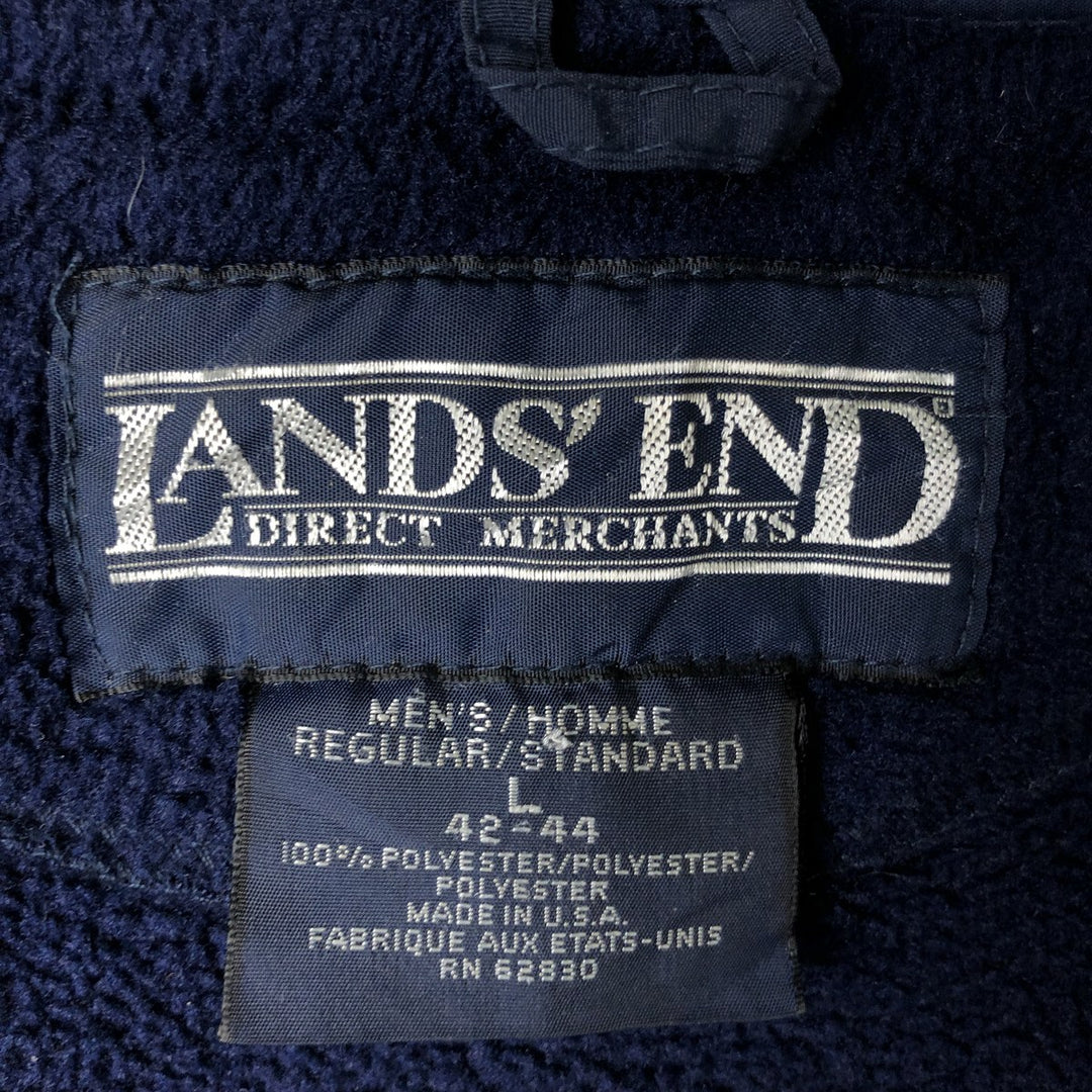Vintage 80s-90'S Lands' End fleece jacket, made in the USA, size L, men's polyester navy blue type Vintage Second Hand