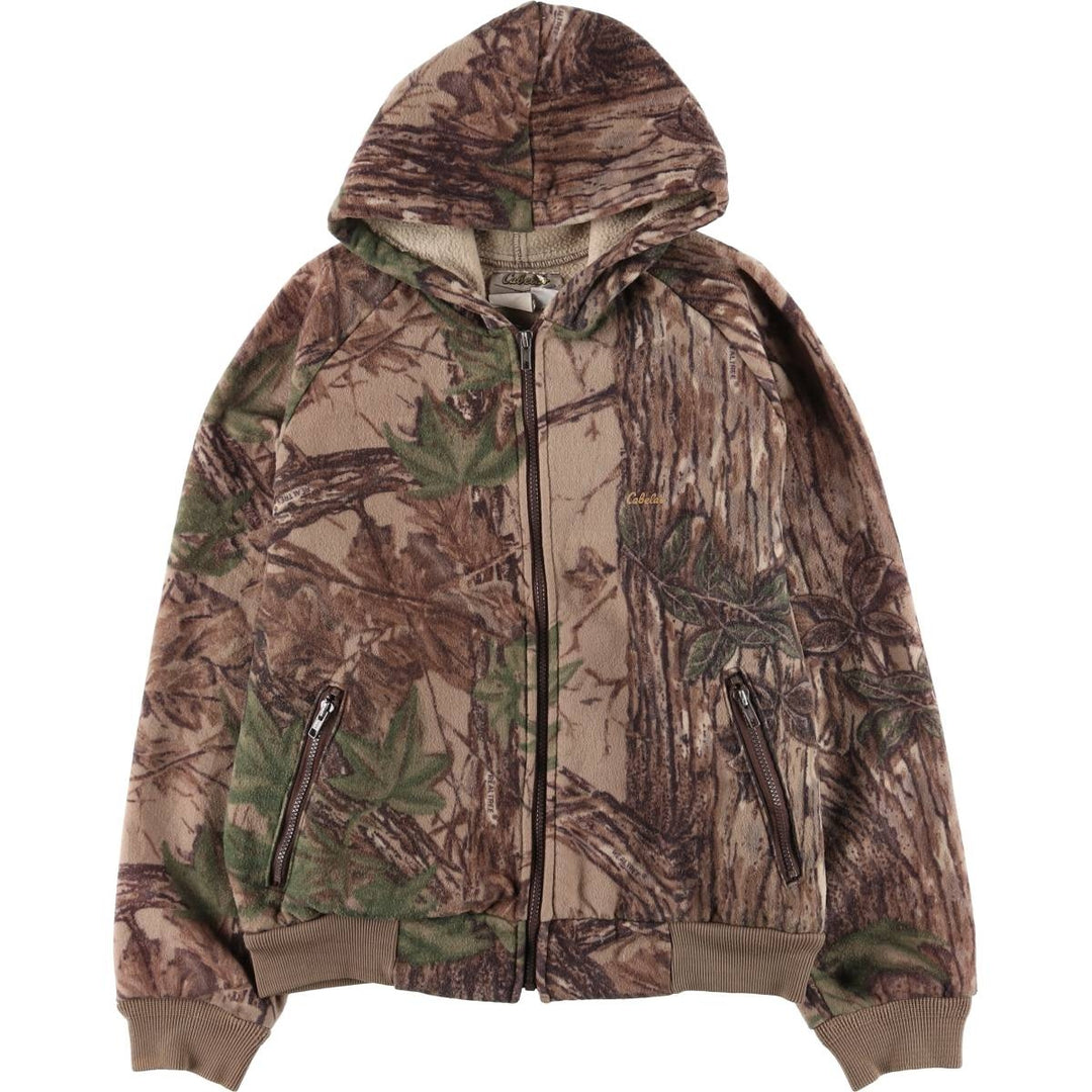 Vintage 70s-80'S Cabela's Realtree Camo Fleece Full-Zip Hoodie, Made in USA, Men's Size L polyester brown type Vintage Second Hand