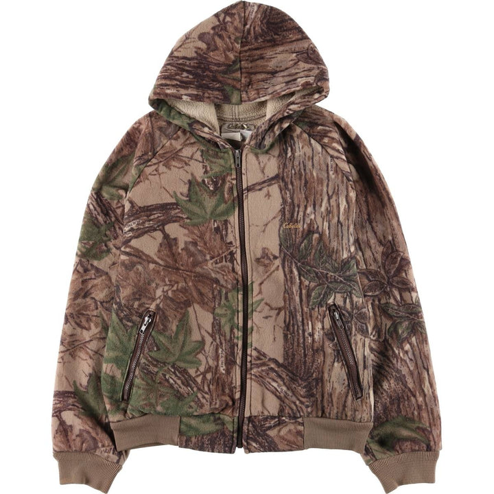 Vintage 70s-80'S Cabela's Realtree Camo Fleece Full-Zip Hoodie, Made in USA, Men's Size L polyester brown type Vintage Second Hand