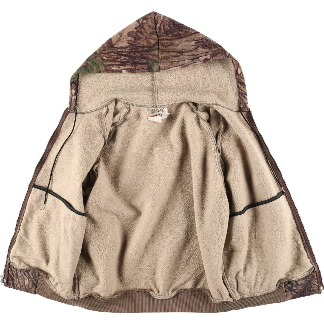 Vintage 70s-80'S Cabela's Realtree Camo Fleece Full-Zip Hoodie, Made in USA, Men's Size L polyester brown type Vintage Second Hand