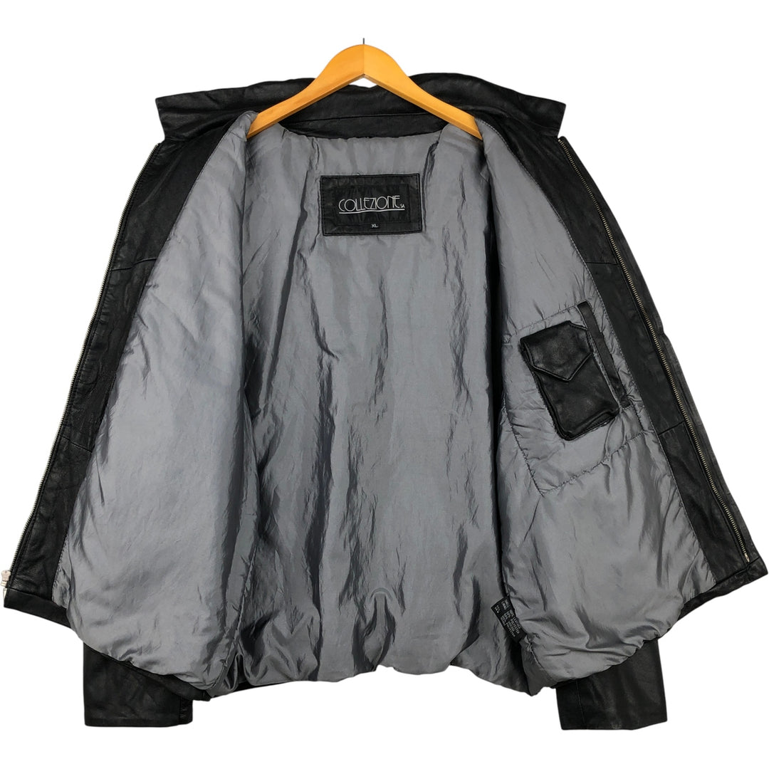 COLLEZIONE Padded Leather Blouson, Men's Size XL genuine leather black type Vintage Second Hand