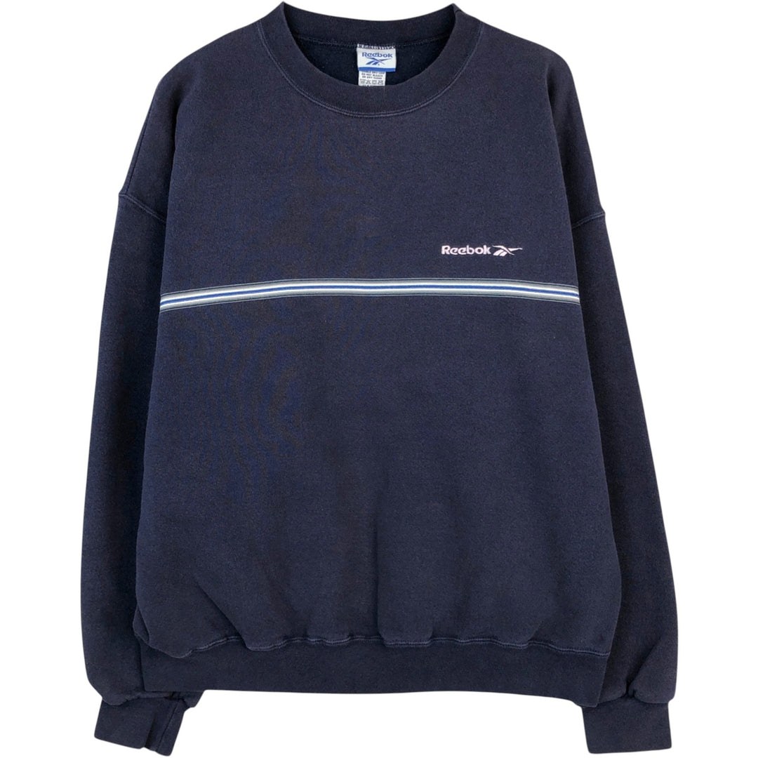2000'S Reebok Logo Sweatshirt, Made in USA, Men's Size L (approx.) cotton navy blue type Vintage Second Hand