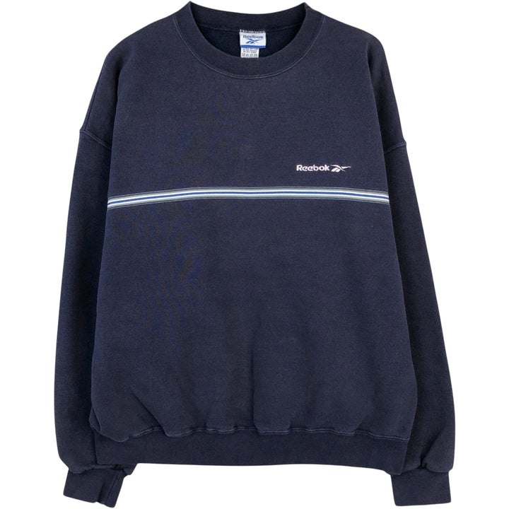 2000'S Reebok Logo Sweatshirt, Made in USA, Men's Size L (approx.) cotton navy blue type Vintage Second Hand