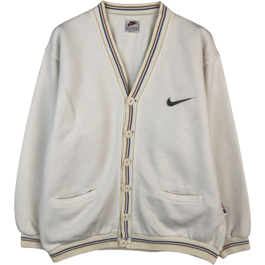 90'S Nike Full Button Logo Sweatshirt, Made in USA, Men's Size L (approx.), Vintage cotton white type Vintage Second Hand