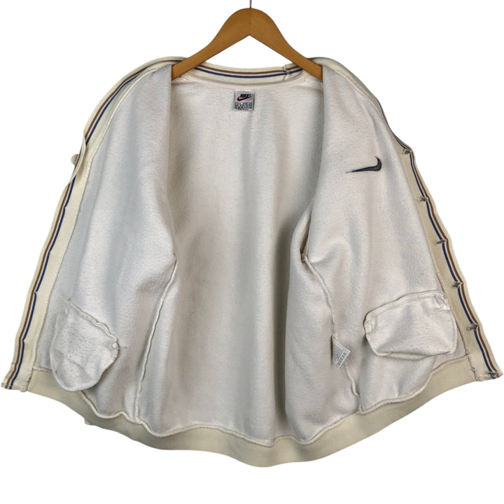 90'S Nike Full Button Logo Sweatshirt, Made in USA, Men's Size L (approx.), Vintage cotton white type Vintage Second Hand