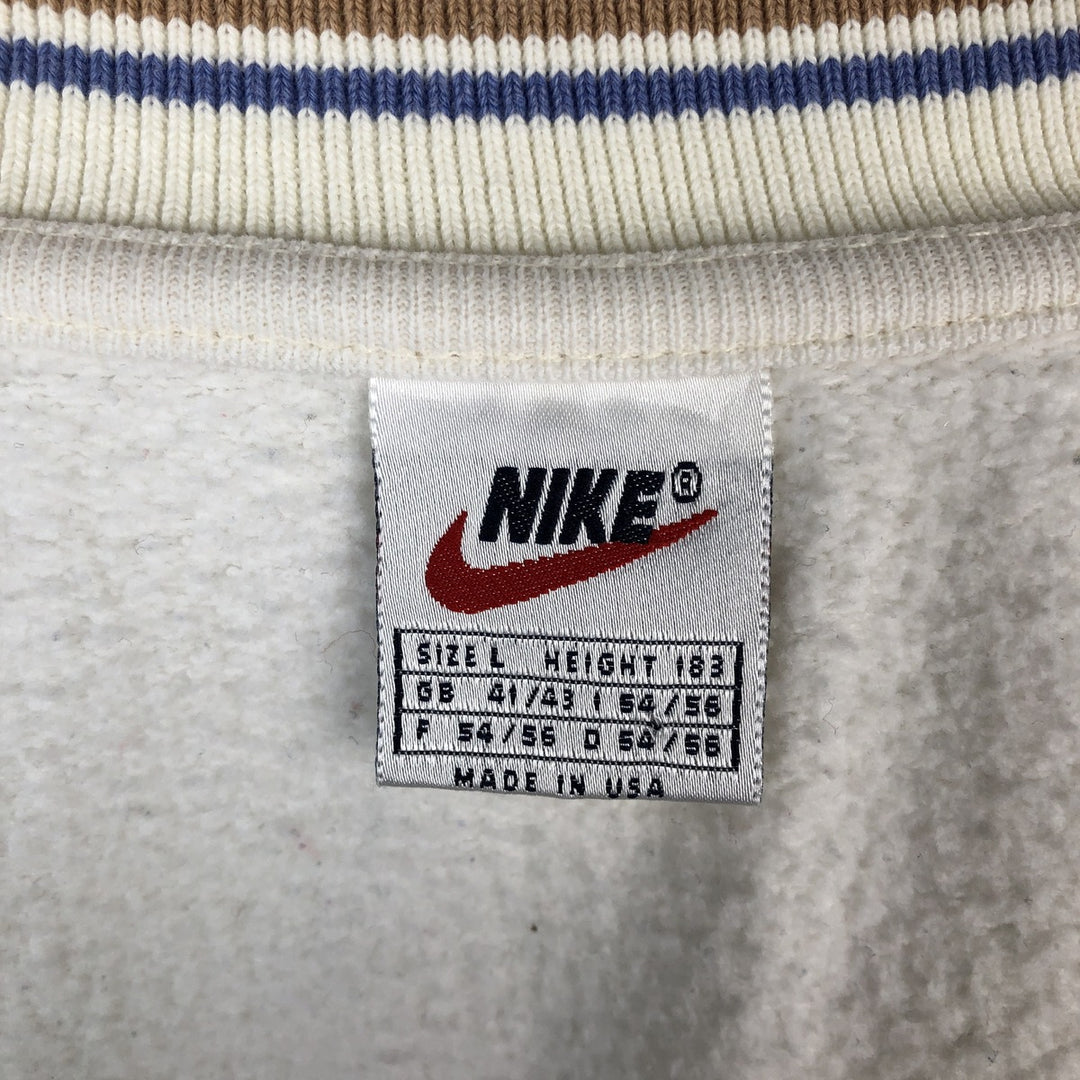 90'S Nike Full Button Logo Sweatshirt, Made in USA, Men's Size L (approx.), Vintage cotton white type Vintage Second Hand