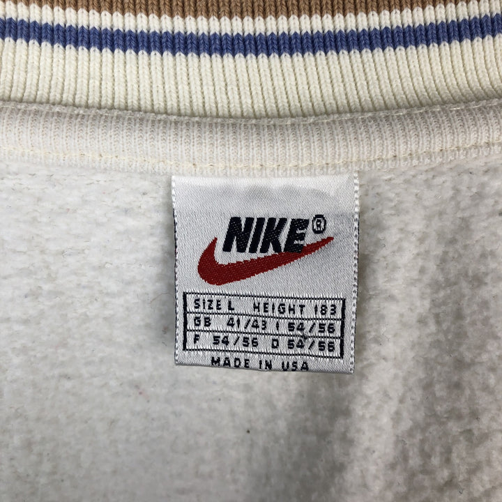 90'S Nike Full Button Logo Sweatshirt, Made in USA, Men's Size L (approx.), Vintage cotton white type Vintage Second Hand