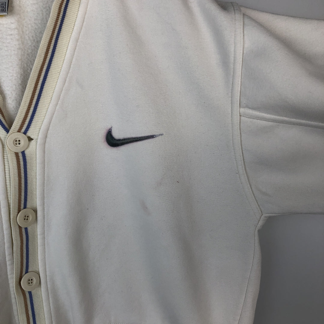 90'S Nike Full Button Logo Sweatshirt, Made in USA, Men's Size L (approx.), Vintage cotton white type Vintage Second Hand