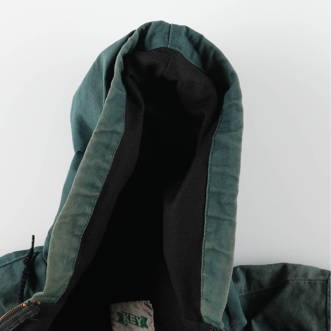 Key Active Jacket Type Duck Full-Zip Hoodie, Men's Size L (Equivalent), Vintage cotton green type Vintage Second Hand
