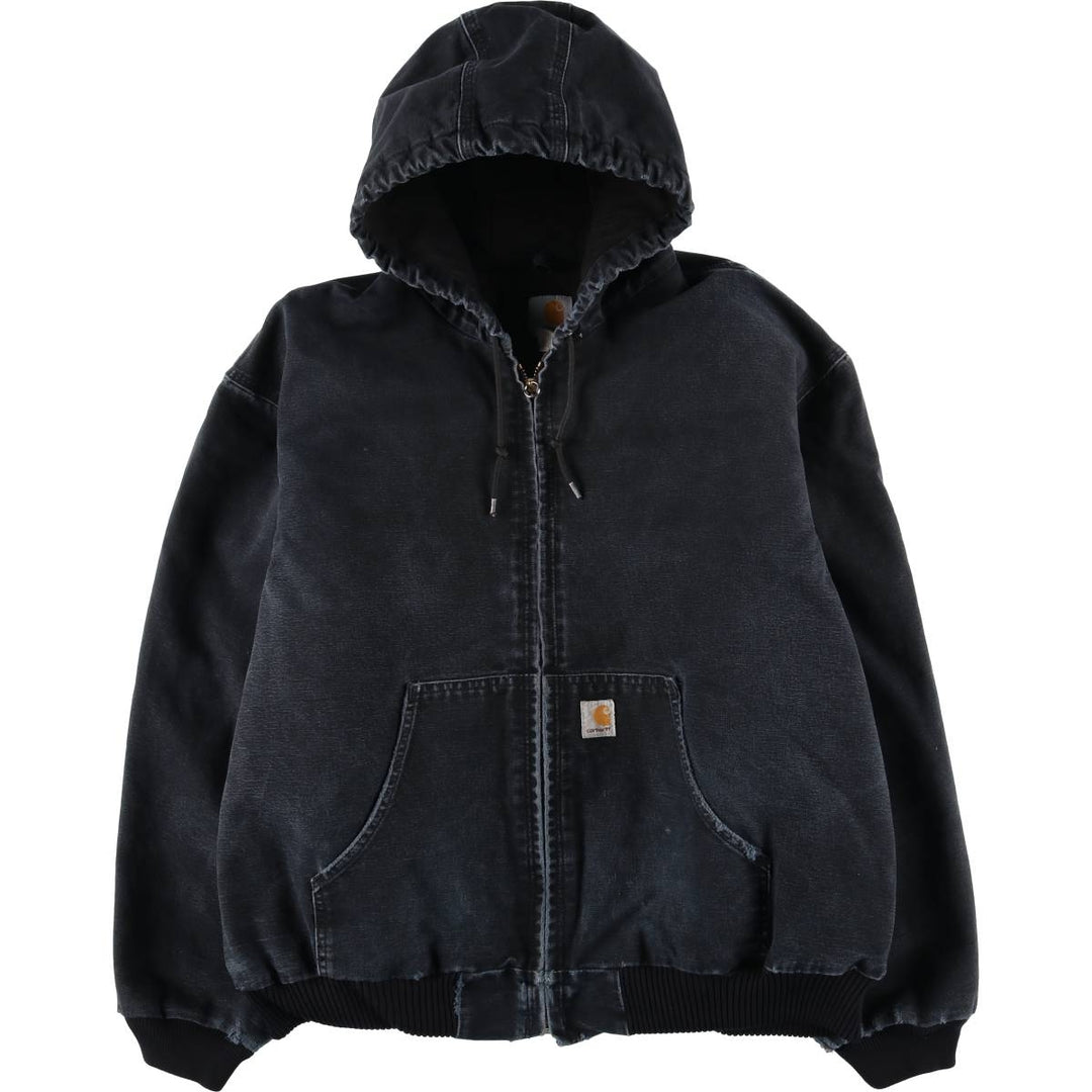 00'S Carhartt Active Jacket, Padded Duck Full Zip Hoodie, Men's XXL cotton black type Vintage Second Hand