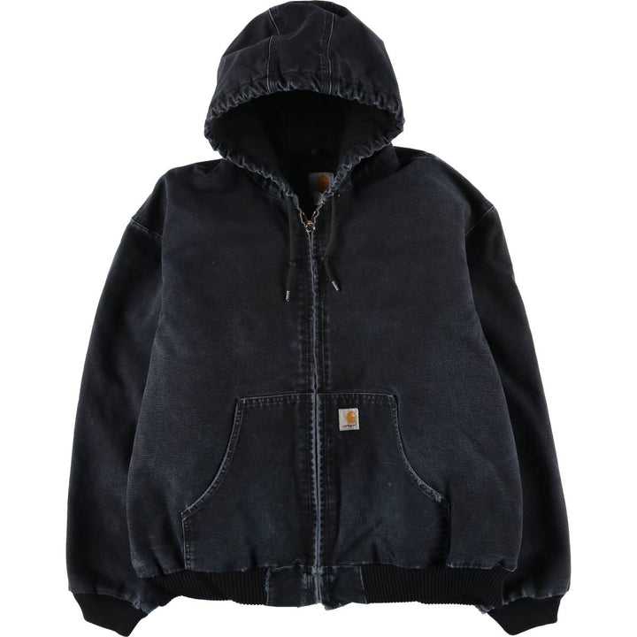 00'S Carhartt Active Jacket, Padded Duck Full Zip Hoodie, Men's XXL cotton black type Vintage Second Hand