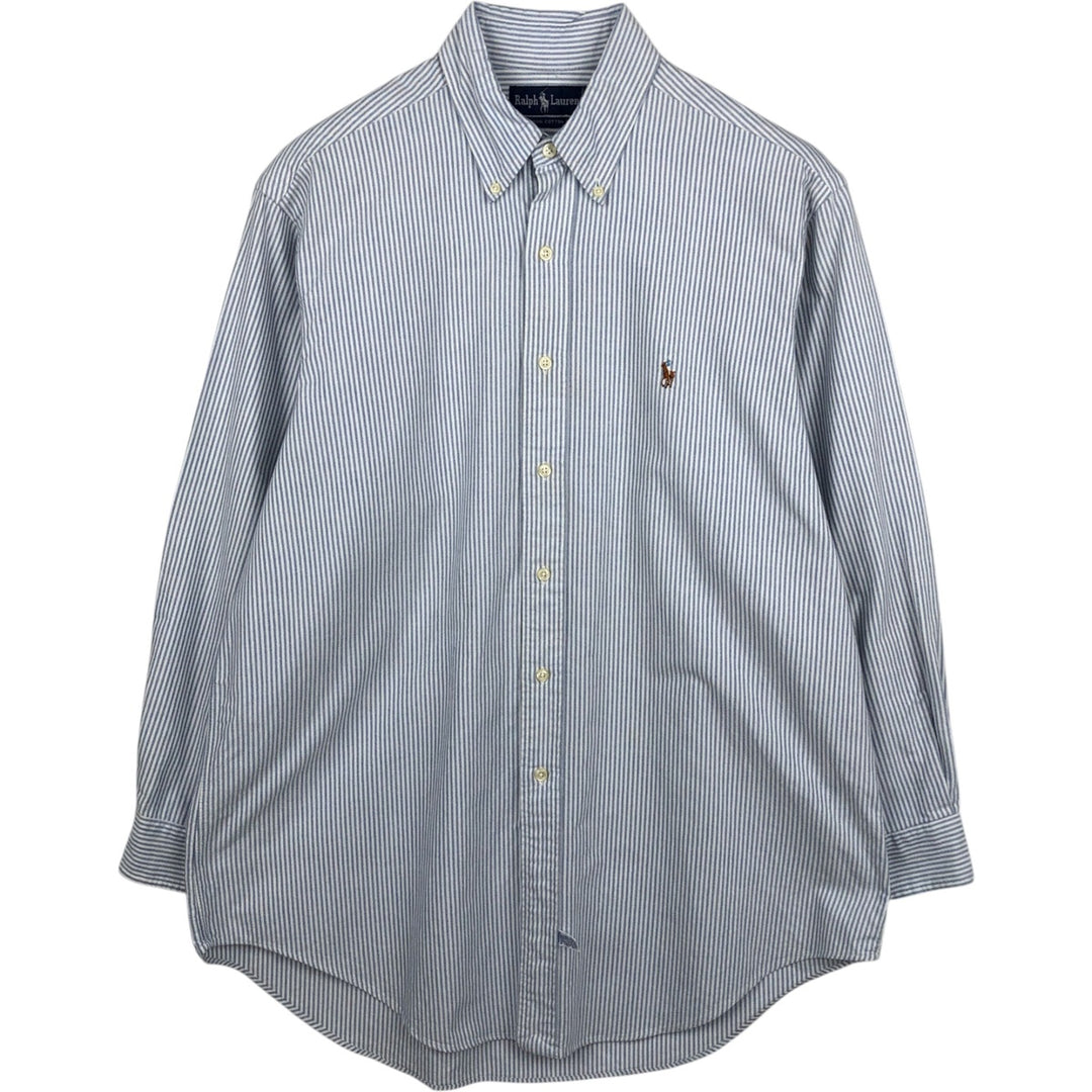 Ralph Lauren long sleeve button down striped shirt, men's size L cotton white type Vintage Second Hand