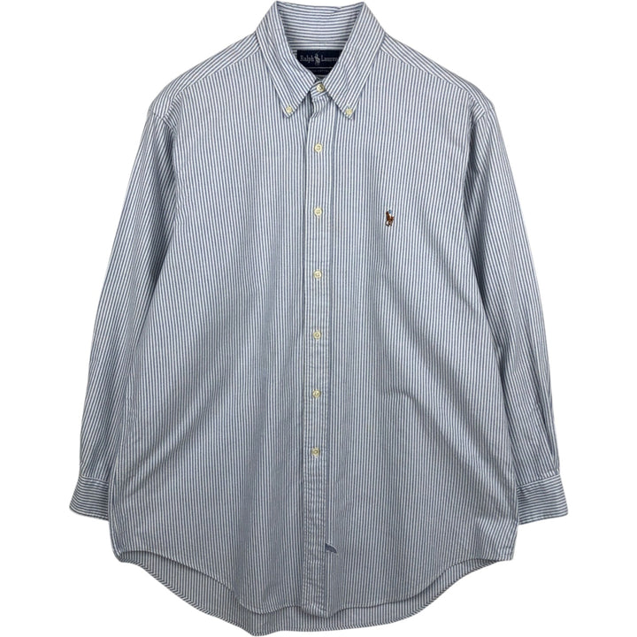 Ralph Lauren long sleeve button down striped shirt, men's size L cotton white type Vintage Second Hand