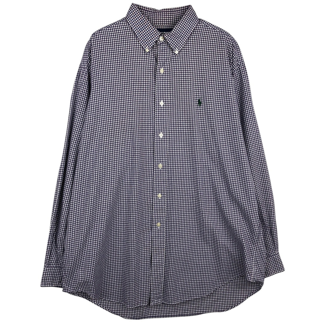 Ralph Lauren GOLF TILDEN Gingham Check Long-Sleeve Button-Down Check Shirt, Men's Size L (approx.) cotton purple type Vintage Second Hand