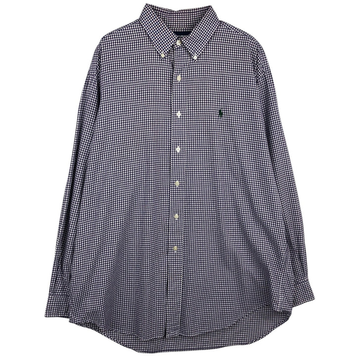 Ralph Lauren GOLF TILDEN Gingham Check Long-Sleeve Button-Down Check Shirt, Men's Size L (approx.) cotton purple type Vintage Second Hand