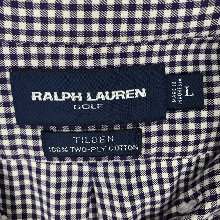Ralph Lauren GOLF TILDEN Gingham Check Long-Sleeve Button-Down Check Shirt, Men's Size L (approx.) cotton purple type Vintage Second Hand