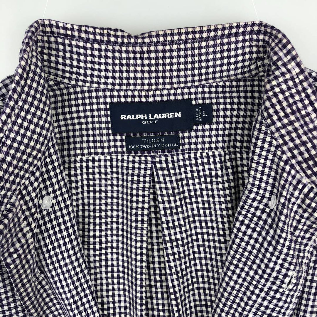 Ralph Lauren GOLF TILDEN Gingham Check Long-Sleeve Button-Down Check Shirt, Men's Size L (approx.) cotton purple type Vintage Second Hand