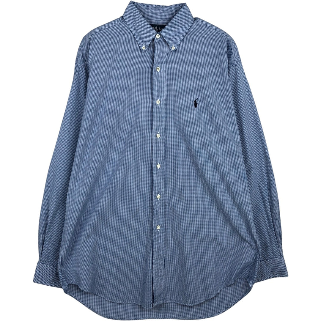 Ralph Lauren BLAKE long sleeve button down check shirt, men's size M cotton Blue type light blue Vintage Second Hand