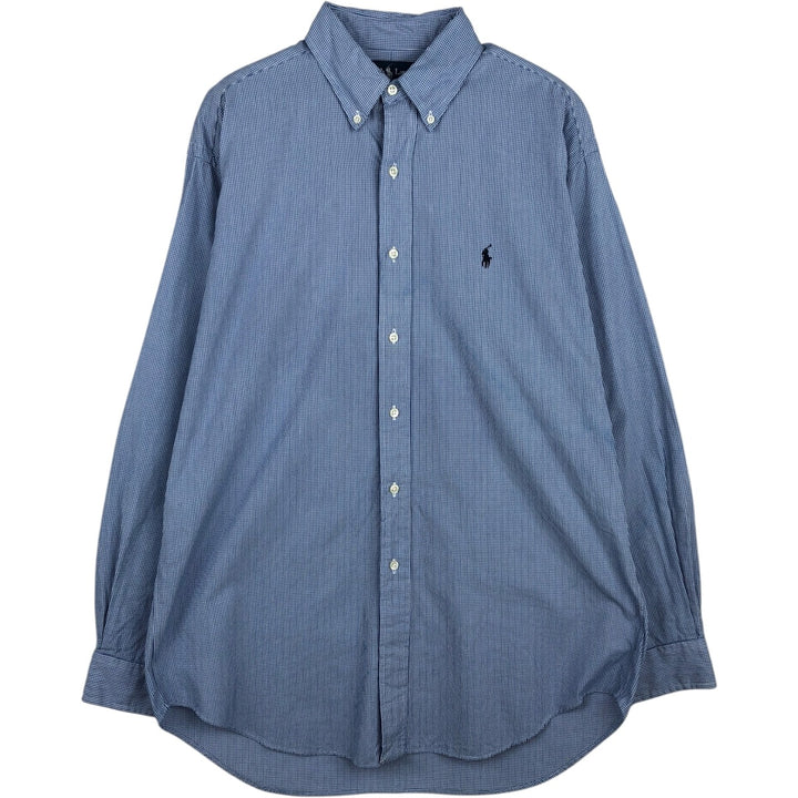 Ralph Lauren BLAKE long sleeve button down check shirt, men's size M cotton Blue type light blue Vintage Second Hand