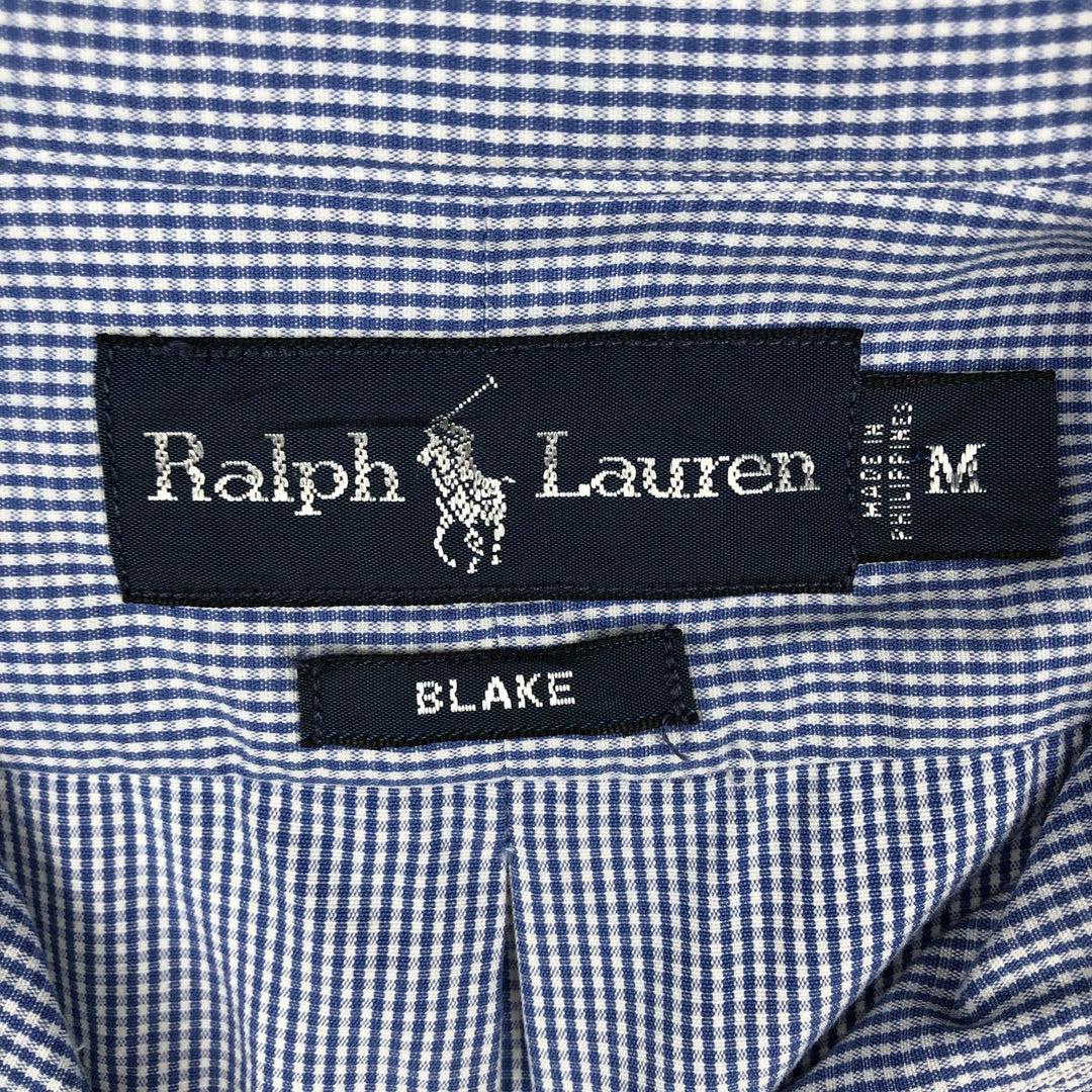 Ralph Lauren BLAKE long sleeve button down check shirt, men's size M cotton Blue type light blue Vintage Second Hand