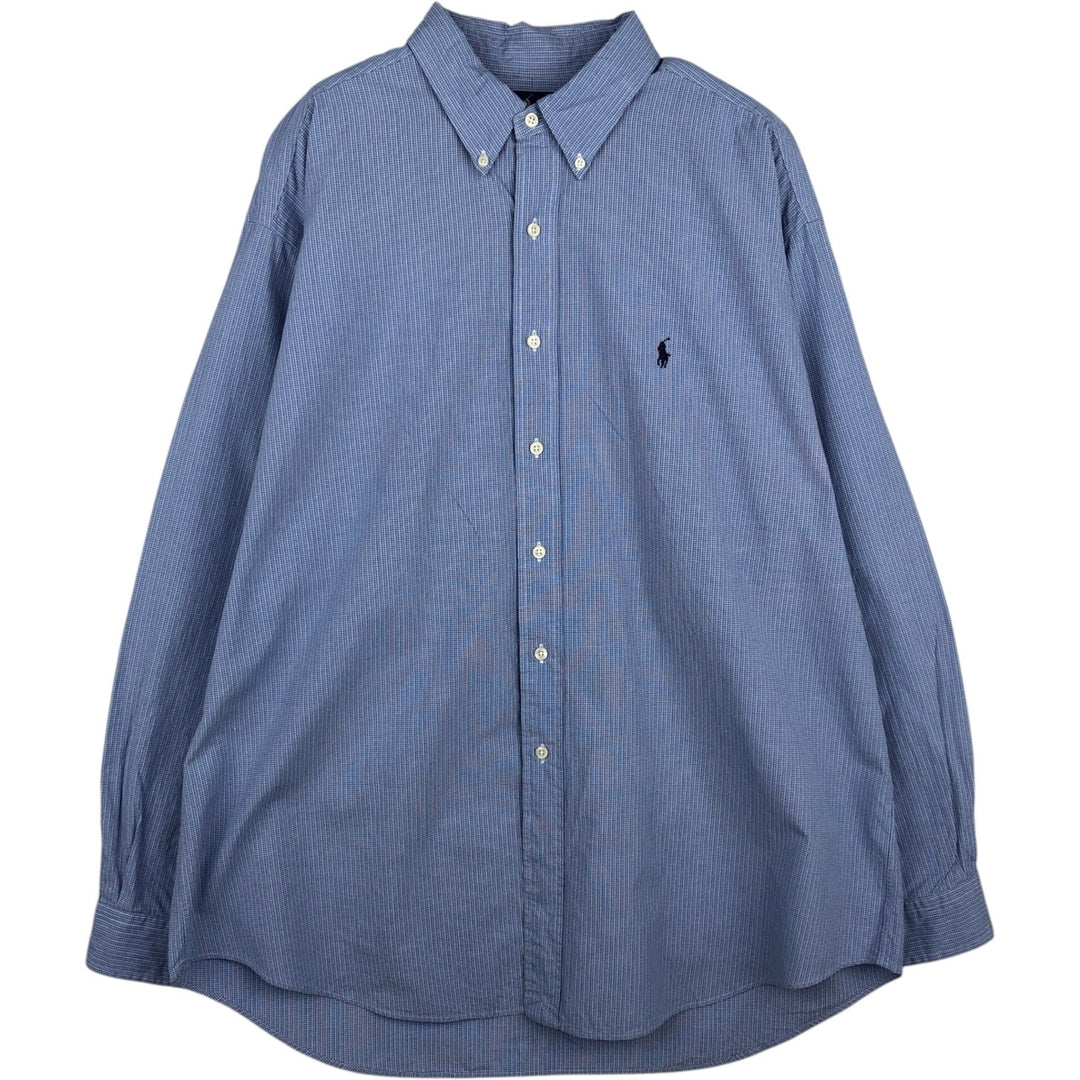 Ralph Lauren BLAKE long sleeve button down check shirt, men's XL size cotton Blue type light blue Vintage Second Hand