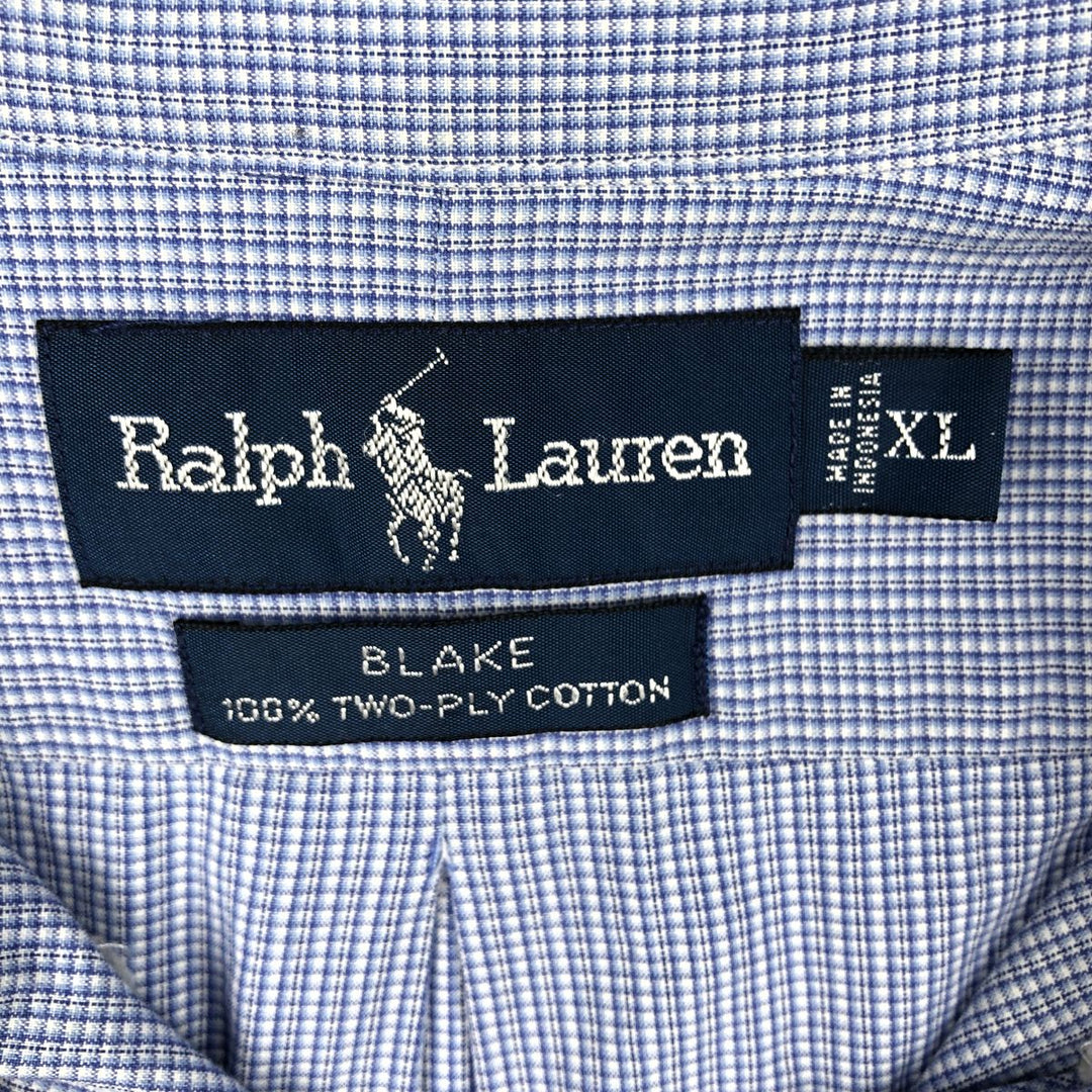 Ralph Lauren BLAKE long sleeve button down check shirt, men's XL size cotton Blue type light blue Vintage Second Hand