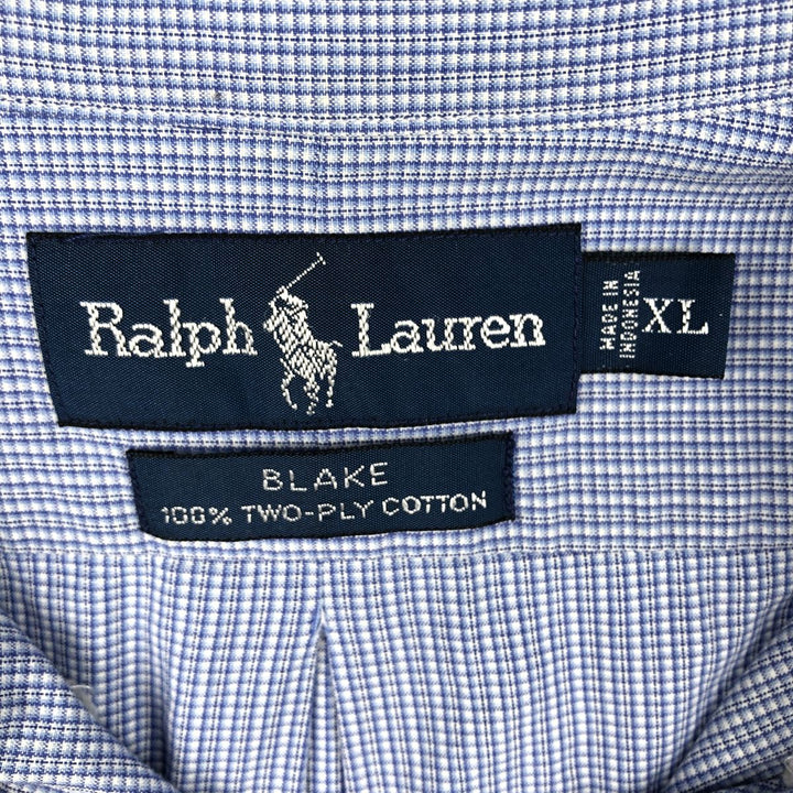 Ralph Lauren BLAKE long sleeve button down check shirt, men's XL size cotton Blue type light blue Vintage Second Hand