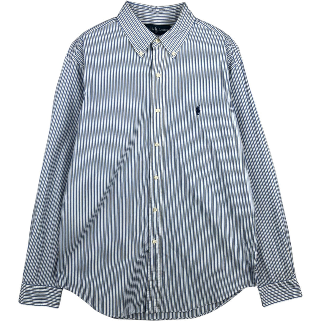 Ralph Lauren Classic Fit Multi-Stripe Long Sleeve Button-Down Striped Shirt, Men's Size L cotton white type Vintage Second Hand