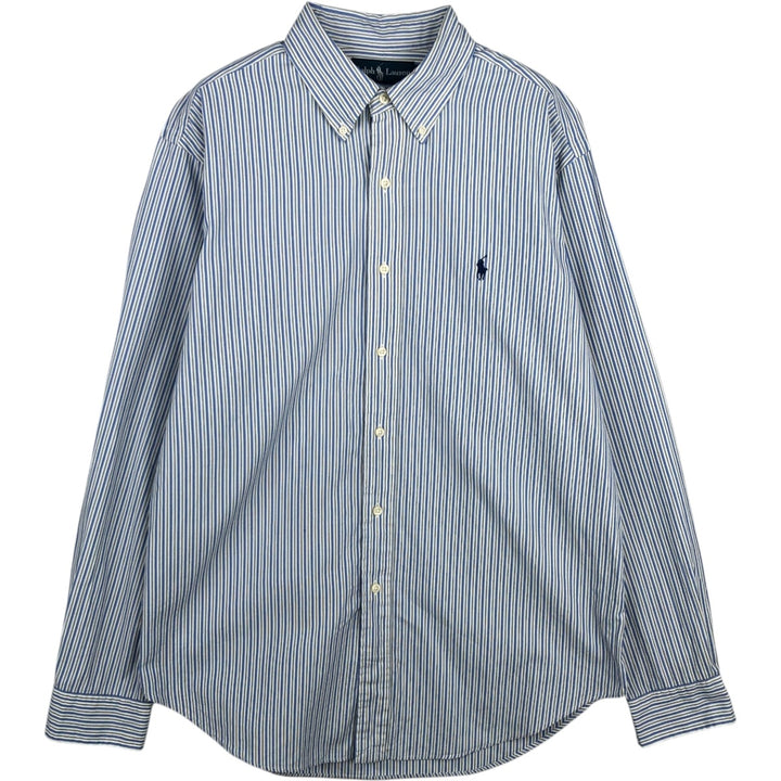 Ralph Lauren Classic Fit Multi-Stripe Long Sleeve Button-Down Striped Shirt, Men's Size L cotton white type Vintage Second Hand