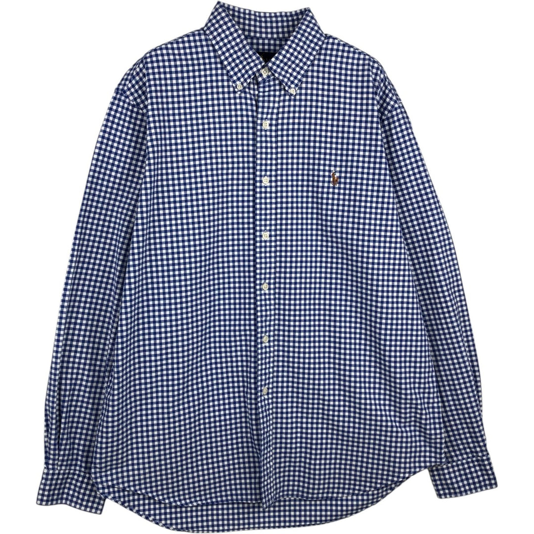 Ralph Lauren Gingham Check Long Sleeve Button-Down Check Shirt, Men's Size L cotton blue type Vintage Second Hand