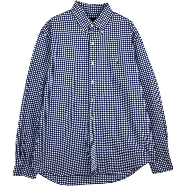 Ralph Lauren Gingham Check Long Sleeve Button-Down Check Shirt, Men's Size L cotton blue type Vintage Second Hand