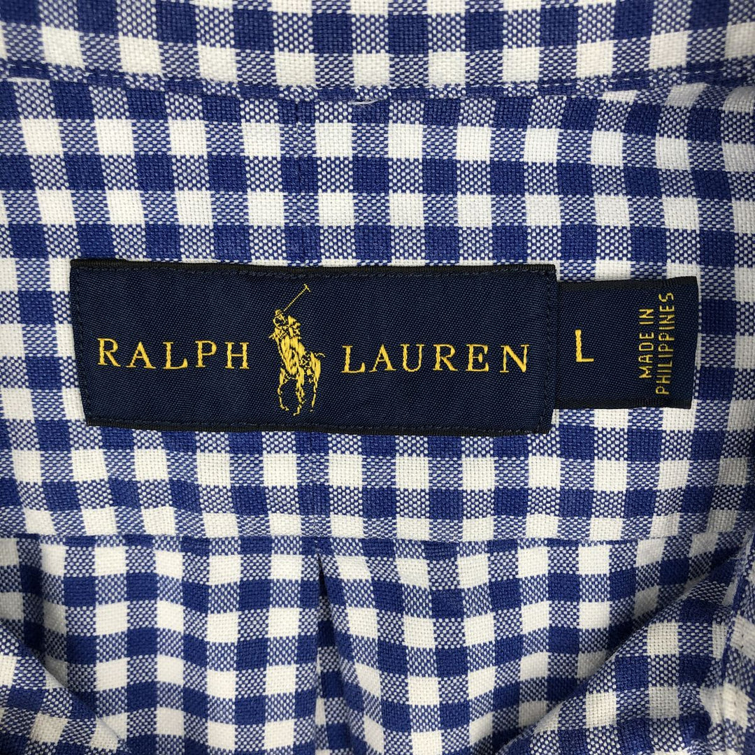 Ralph Lauren Gingham Check Long Sleeve Button-Down Check Shirt, Men's Size L cotton blue type Vintage Second Hand