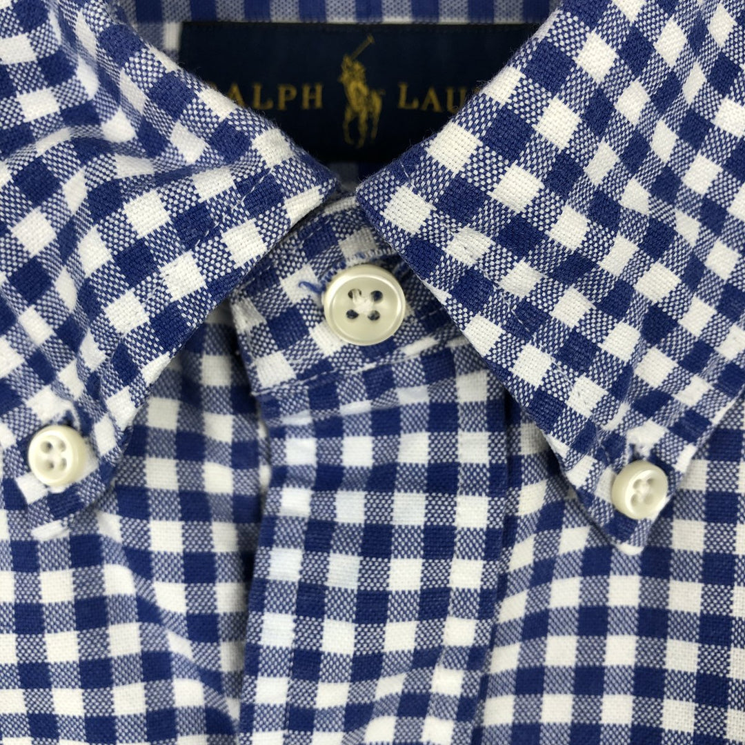 Ralph Lauren Gingham Check Long Sleeve Button-Down Check Shirt, Men's Size L cotton blue type Vintage Second Hand