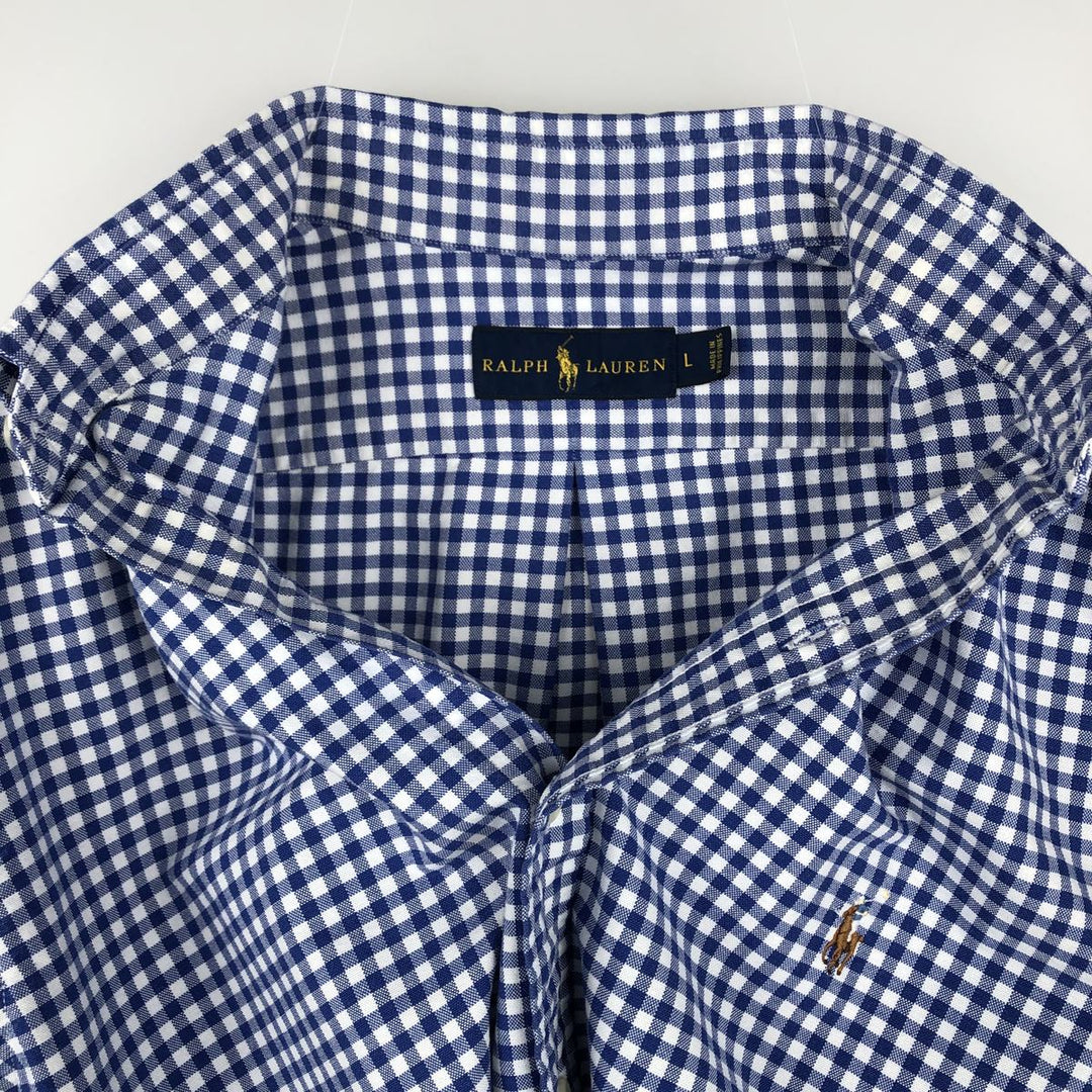 Ralph Lauren Gingham Check Long Sleeve Button-Down Check Shirt, Men's Size L cotton blue type Vintage Second Hand