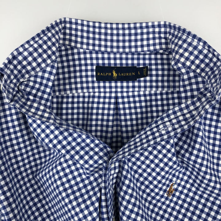 Ralph Lauren Gingham Check Long Sleeve Button-Down Check Shirt, Men's Size L cotton blue type Vintage Second Hand