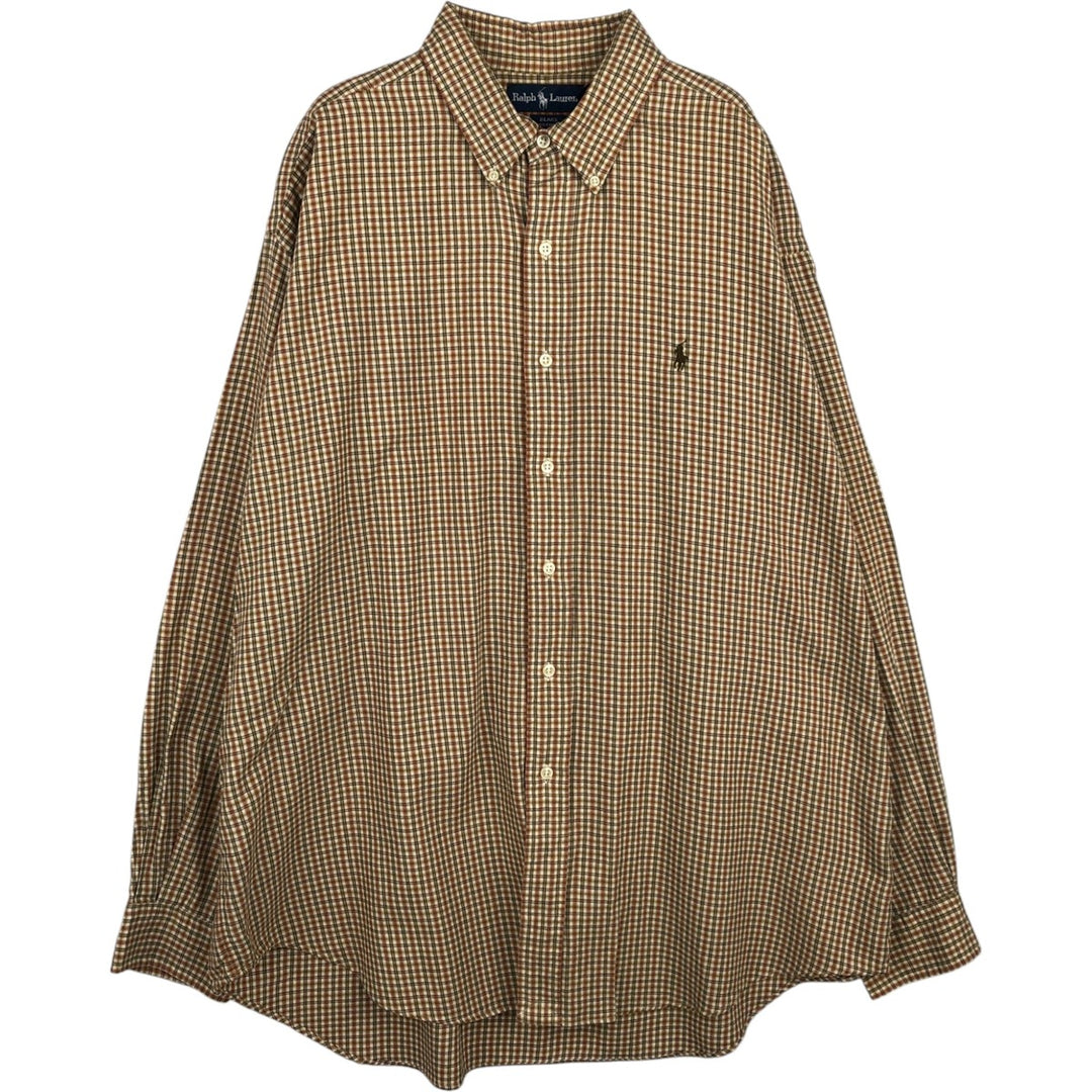 Ralph Lauren CUSTOM FIT long sleeve button down check shirt men's XL size cotton brown type Vintage Second Hand
