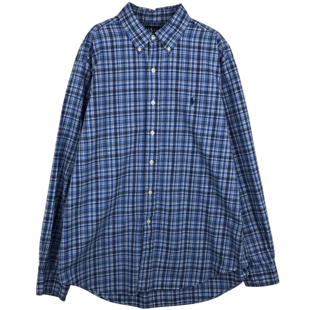 Ralph Lauren Classic Fit Long Sleeve Button Down Check Shirt, Men's Size L cotton Blue type light blue Vintage Second Hand