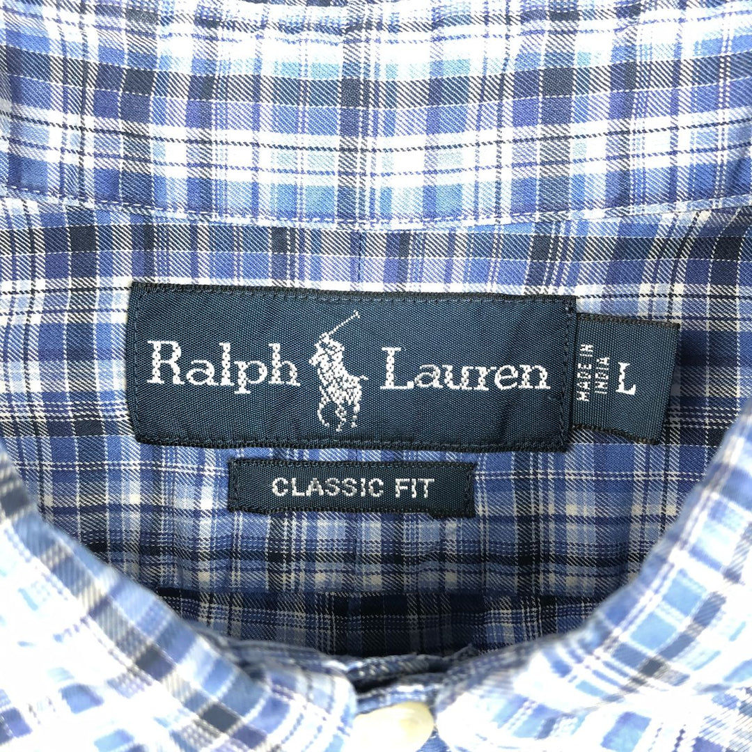 Ralph Lauren Classic Fit Long Sleeve Button Down Check Shirt, Men's Size L cotton Blue type light blue Vintage Second Hand