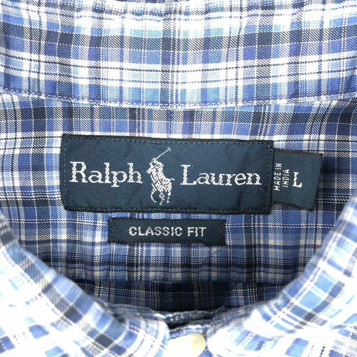 Ralph Lauren Classic Fit Long Sleeve Button Down Check Shirt, Men's Size L cotton Blue type light blue Vintage Second Hand