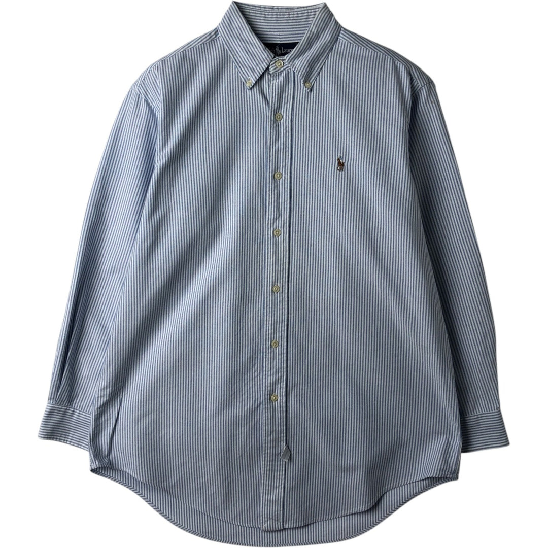 Ralph Lauren Striped Pattern Long-Sleeve Button-Down Striped Shirt, Men's Size M (approx.) cotton Blue type light blue Vintage Second Hand