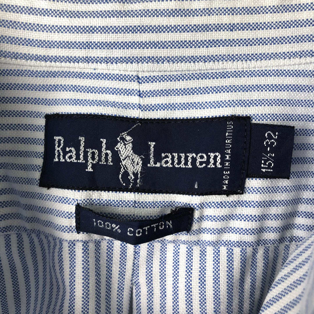 Ralph Lauren Striped Pattern Long-Sleeve Button-Down Striped Shirt, Men's Size M (approx.) cotton Blue type light blue Vintage Second Hand