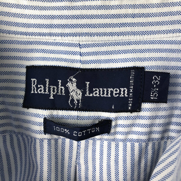 Ralph Lauren Striped Pattern Long-Sleeve Button-Down Striped Shirt, Men's Size M (approx.) cotton Blue type light blue Vintage Second Hand